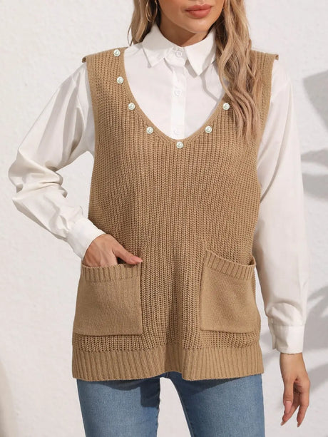 Slit V-Neck Sweater Vest Trendsi Hanalas