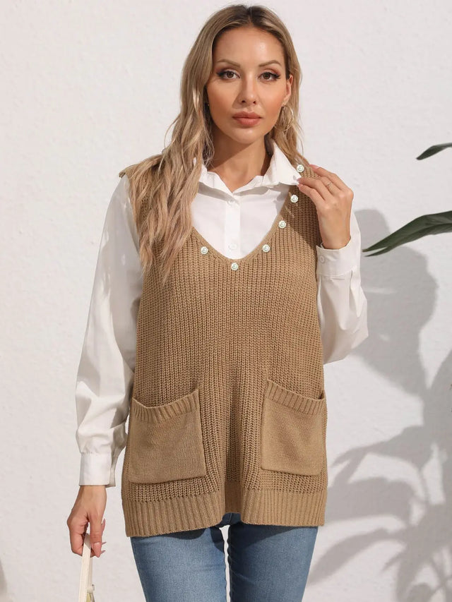 Slit V-Neck Sweater Vest Trendsi Hanalas