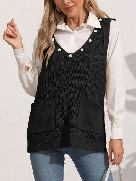 Slit V-Neck Sweater Vest Trendsi Hanalas