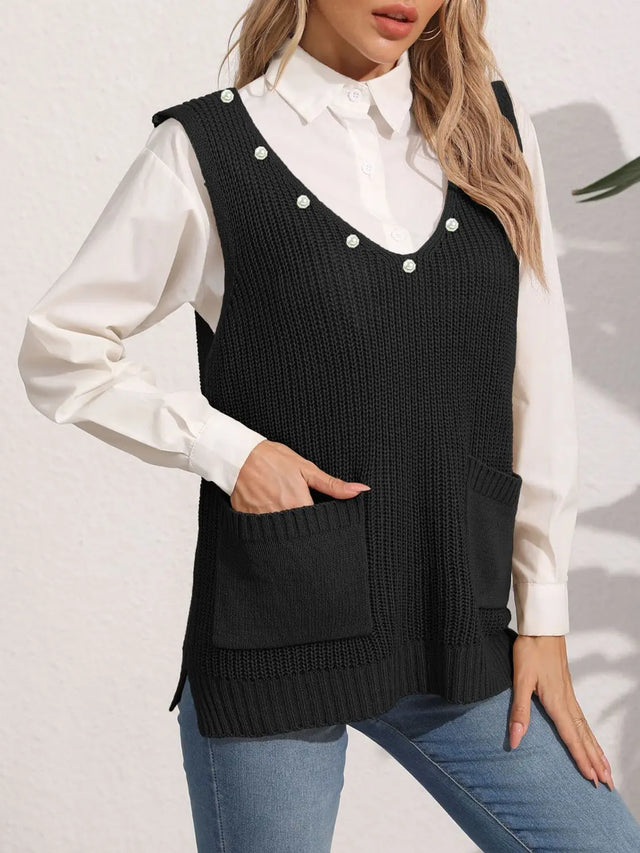 Slit V-Neck Sweater Vest Trendsi Hanalas