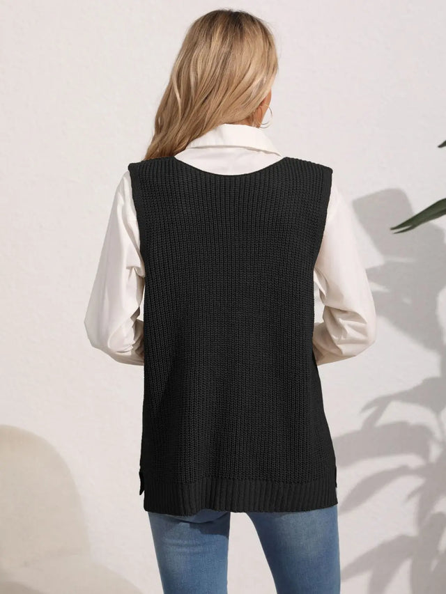 Slit V-Neck Sweater Vest Trendsi Hanalas