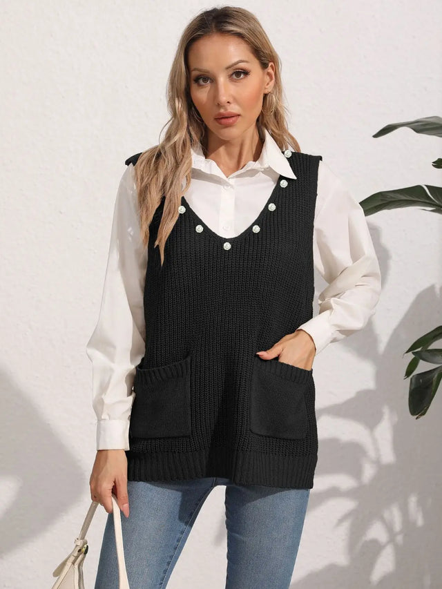 Slit V-Neck Sweater Vest Trendsi Hanalas