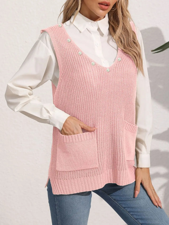 Slit V-Neck Sweater Vest Trendsi Hanalas