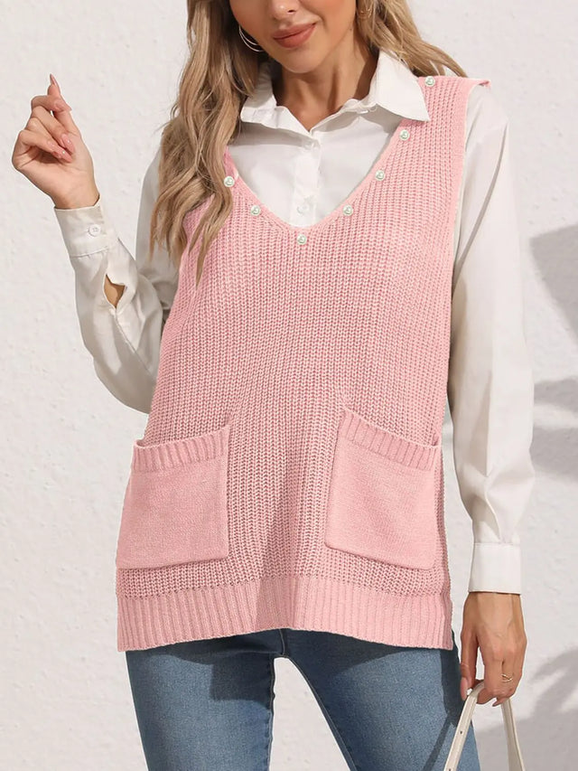 Slit V-Neck Sweater Vest Trendsi Hanalas