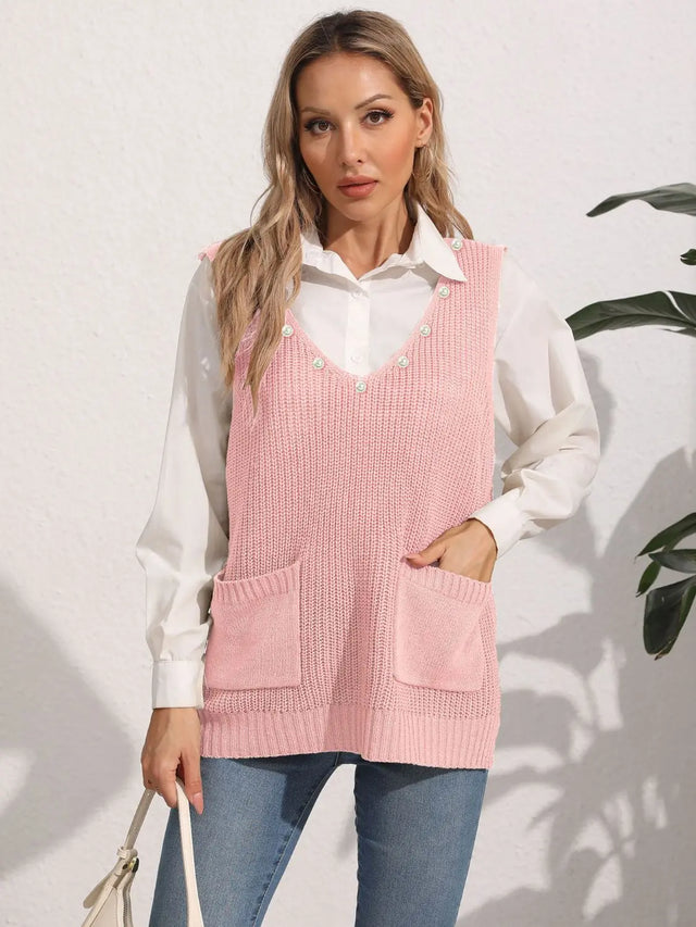 Slit V-Neck Sweater Vest Trendsi Hanalas