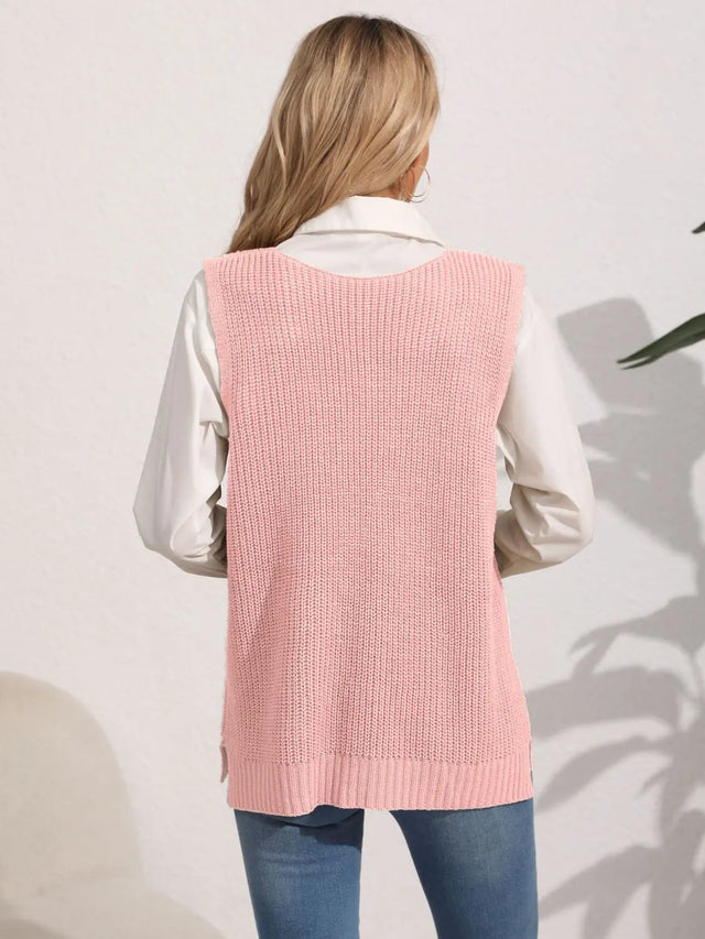 Slit V-Neck Sweater Vest Trendsi Hanalas