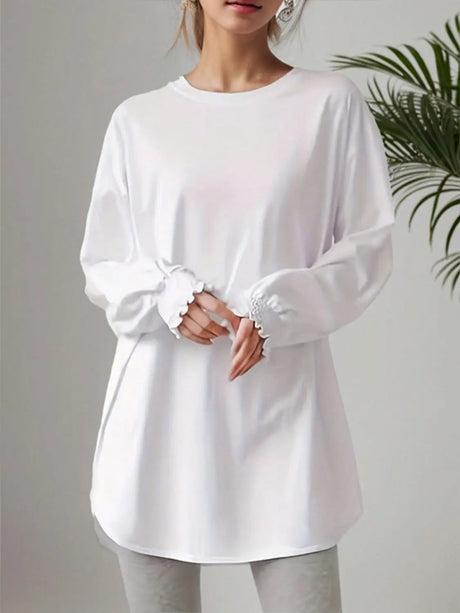 Smocked Cuff Round Neck Long Sleeve T-Shirt Trendsi Hanalas