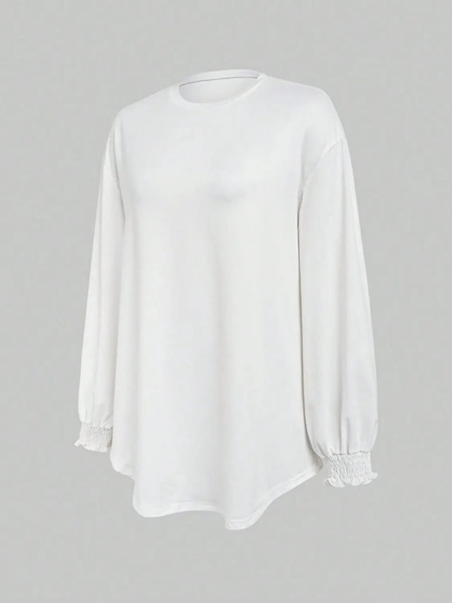 Smocked Cuff Round Neck Long Sleeve T-Shirt Trendsi Hanalas