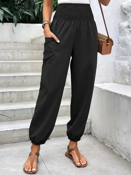 Smocked High Rise Joggers with Pockets | Hanalas