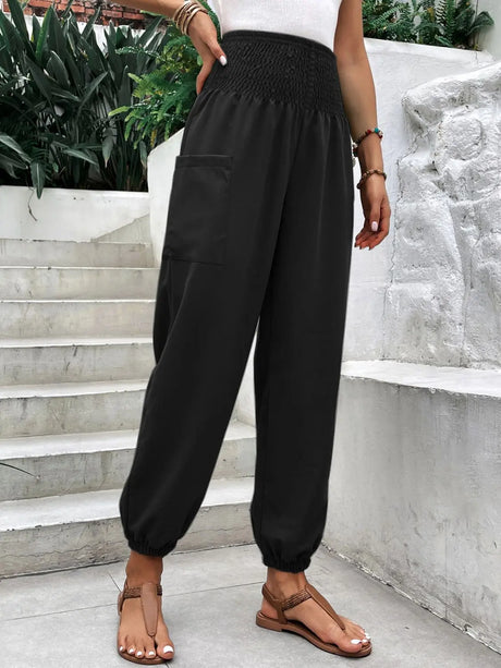 Smocked High Rise Joggers with Pockets | Hanalas