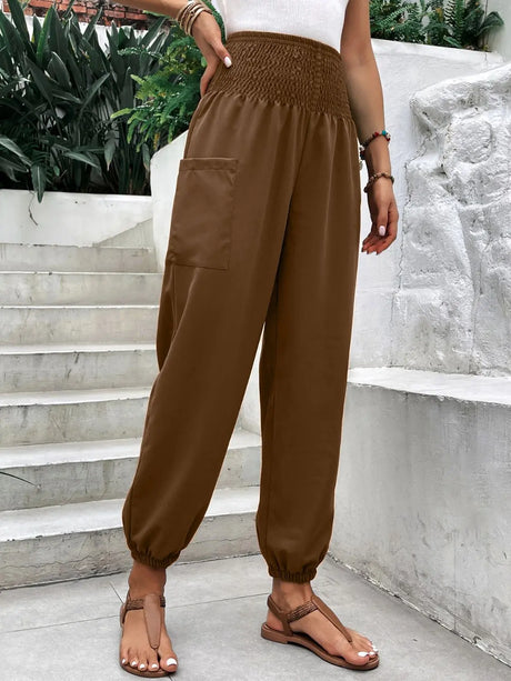 Smocked High Rise Joggers with Pockets | Hanalas