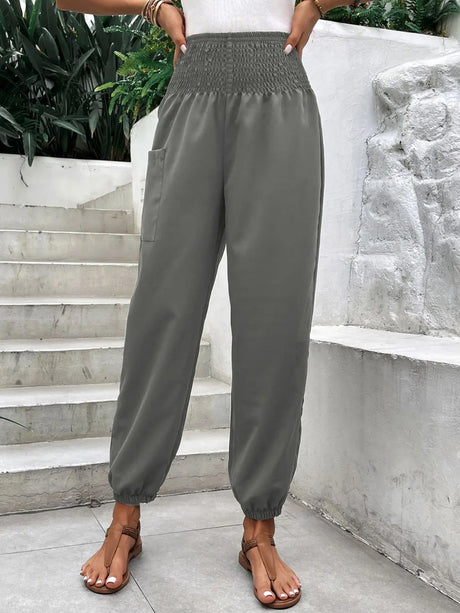 Smocked High Rise Joggers with Pockets | Hanalas