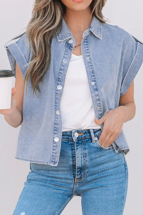 Snap Down Cap Sleeve Denim Top | Hanalas
