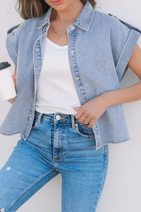 Snap Down Cap Sleeve Denim Top | Hanalas