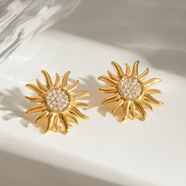 Stainless Steel Inlaid Rhinestone Sun Shape Stud Earrings Trendsi Hanalas