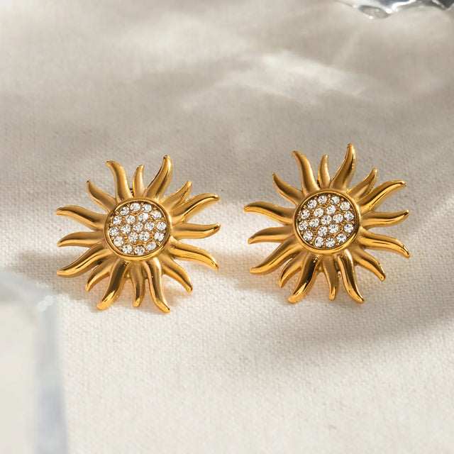 Stainless Steel Inlaid Rhinestone Sun Shape Stud Earrings Trendsi Hanalas