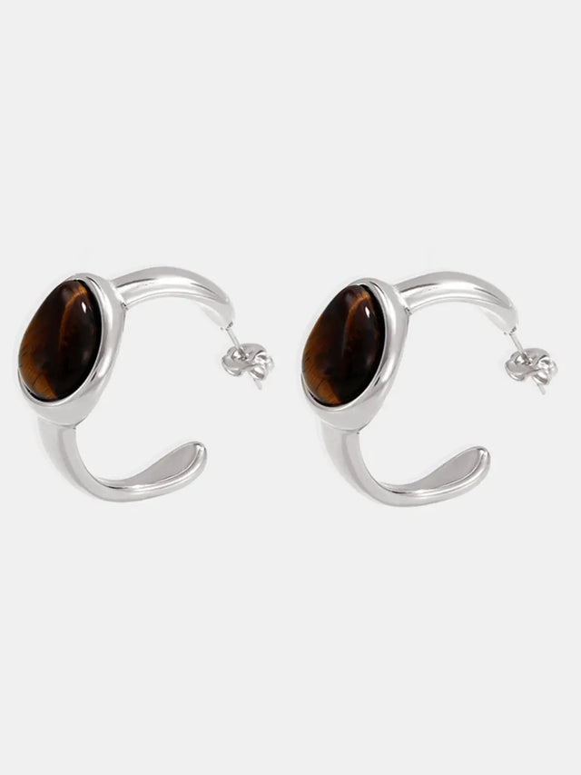 Stainless Steel Tigerite Ring and C-Hoop Earrings Set | Hanalas