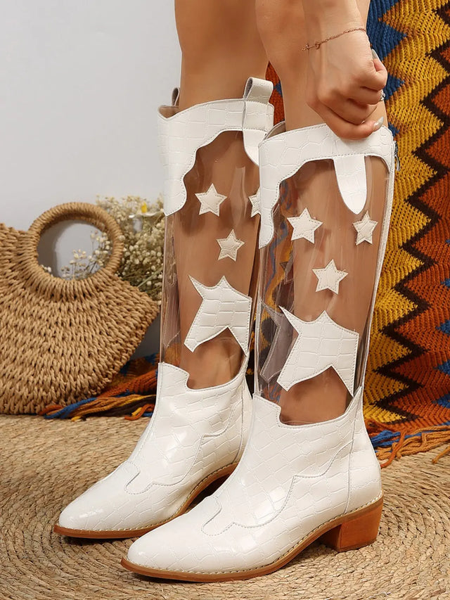 Star Point Toe Block Heel Boots Trendsi Hanalas