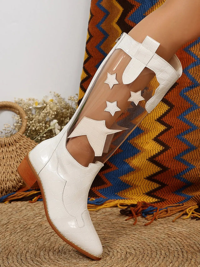 Star Point Toe Block Heel Boots Trendsi Hanalas