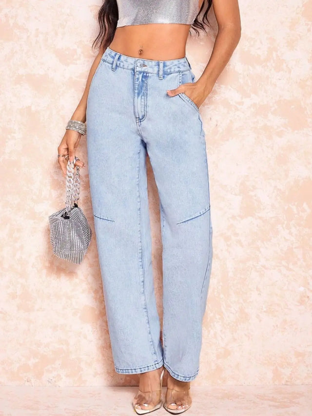 Straight Leg Jeans with Pockets Trendsi Hanalas