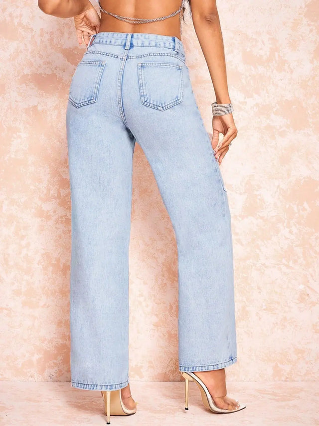 Straight Leg Jeans with Pockets Trendsi Hanalas