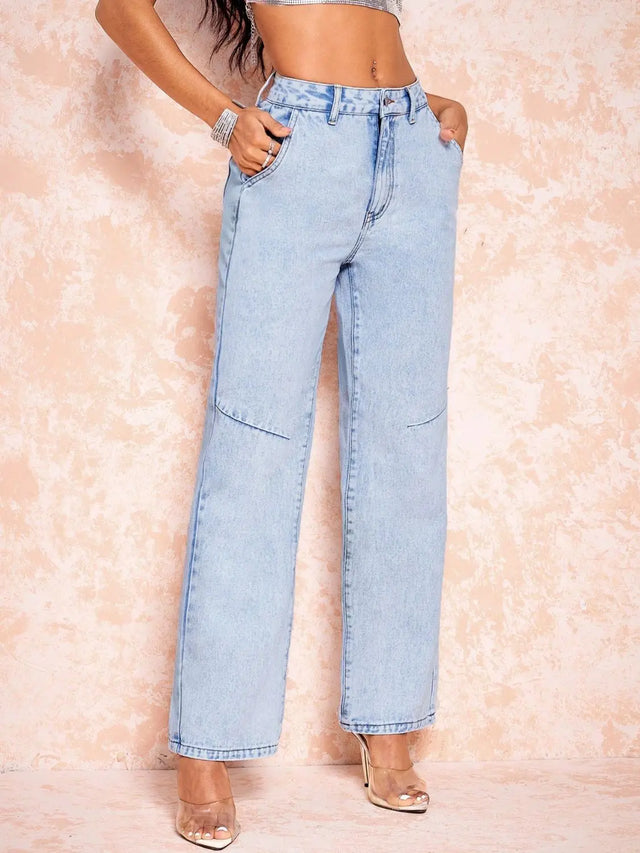 Straight Leg Jeans with Pockets Trendsi Hanalas