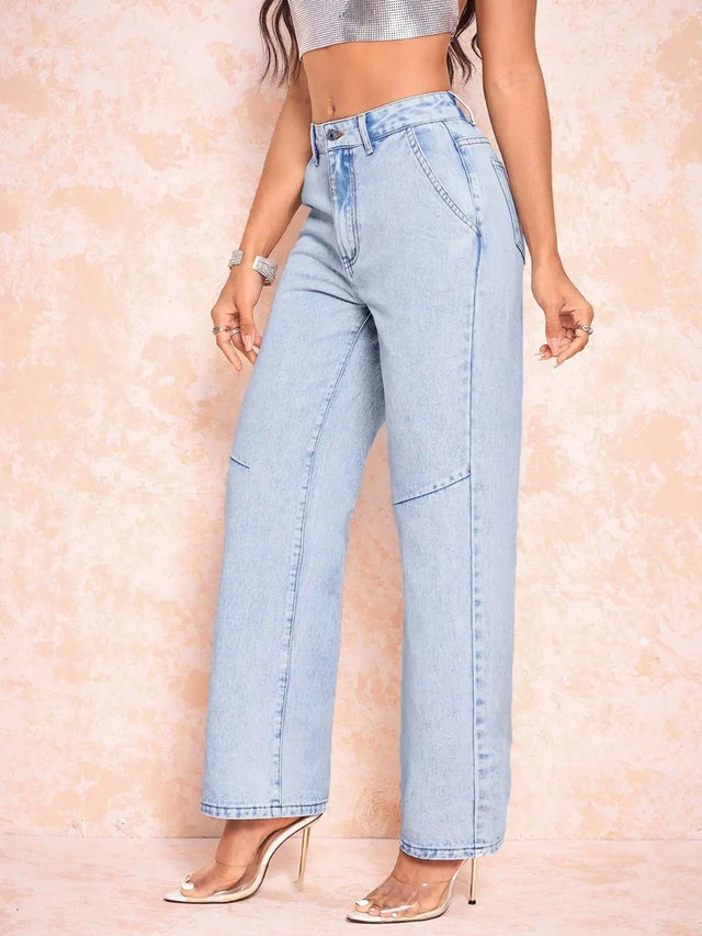 Straight Leg Jeans with Pockets Trendsi Hanalas