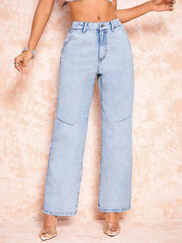 Straight Leg Jeans with Pockets Trendsi Hanalas