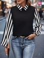 Striped Collared Neck Long Sleeve Blouse Trendsi Hanalas