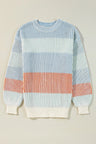 Striped Color Block Round Neck Long Sleeve Sweater Trendsi Hanalas