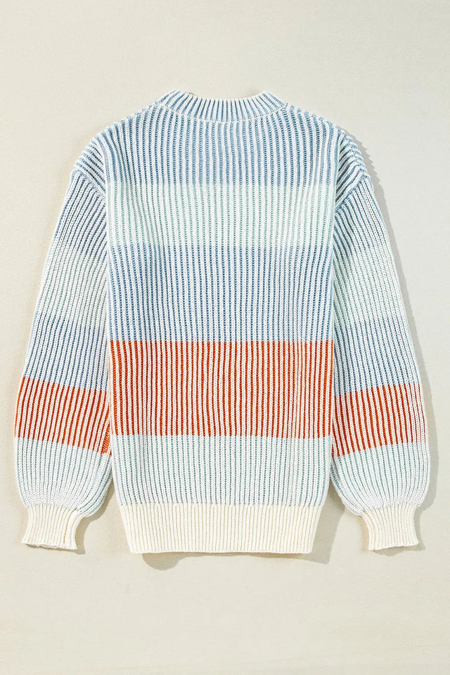 Striped Color Block Round Neck Long Sleeve Sweater Trendsi Hanalas