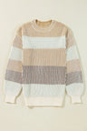 Striped Color Block Round Neck Long Sleeve Sweater Trendsi Hanalas