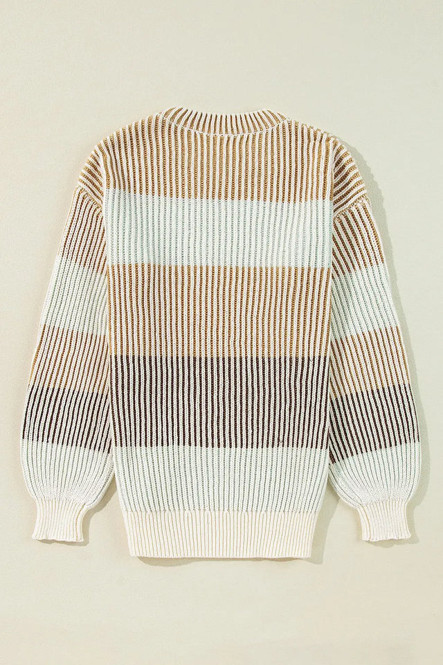 Striped Color Block Round Neck Long Sleeve Sweater Trendsi Hanalas