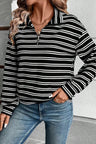 Striped Half Zip Long Sleeve Top Trendsi Hanalas