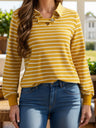 Striped Johnny Collar Long Sleeve T-Shirt Trendsi Hanalas