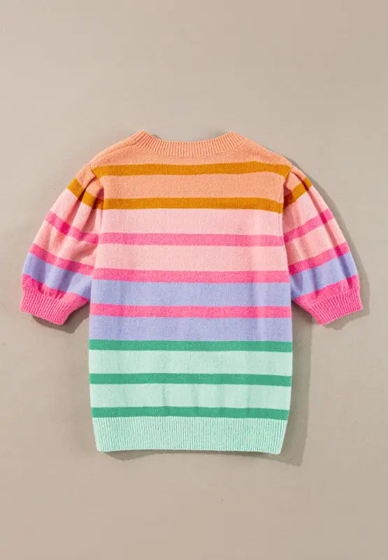 Striped Round Neck Half Sleeve Sweater | Hanalas