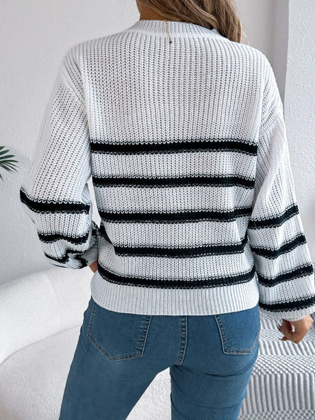 Striped Round Neck Long Sleeve Sweater Trendsi Hanalas