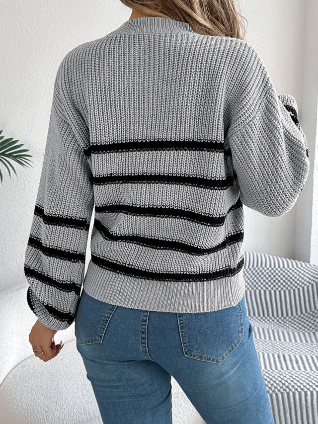 Striped Round Neck Long Sleeve Sweater Trendsi Hanalas