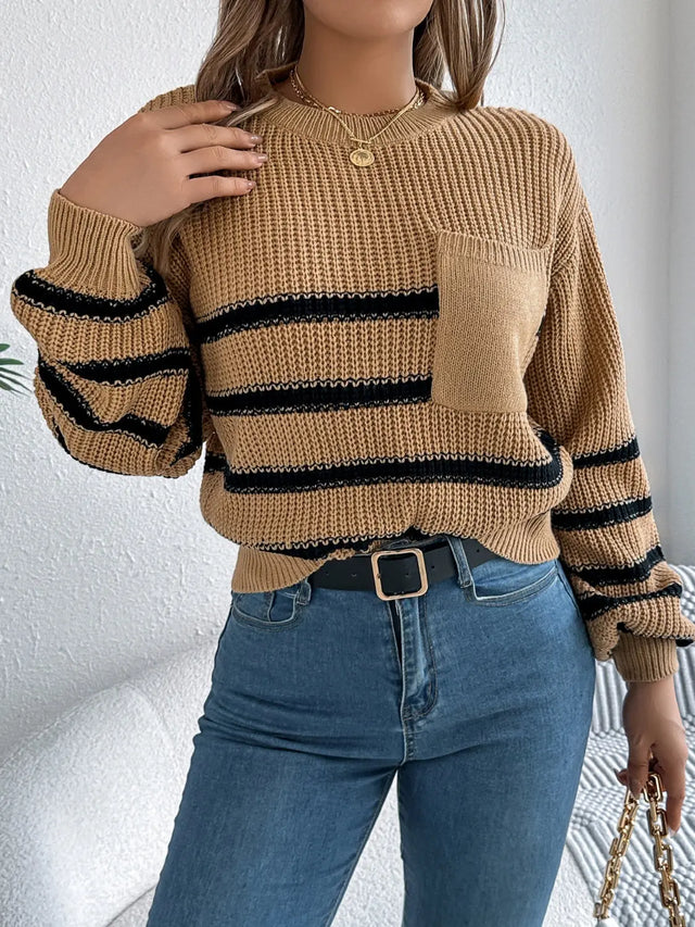 Striped Round Neck Long Sleeve Sweater Trendsi Hanalas