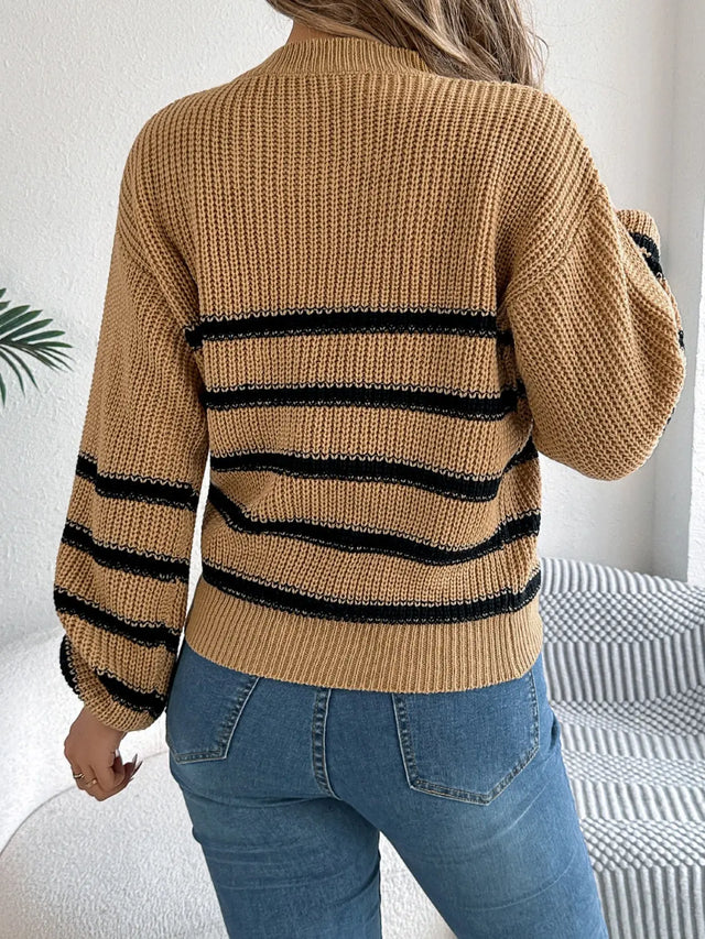 Striped Round Neck Long Sleeve Sweater Trendsi Hanalas