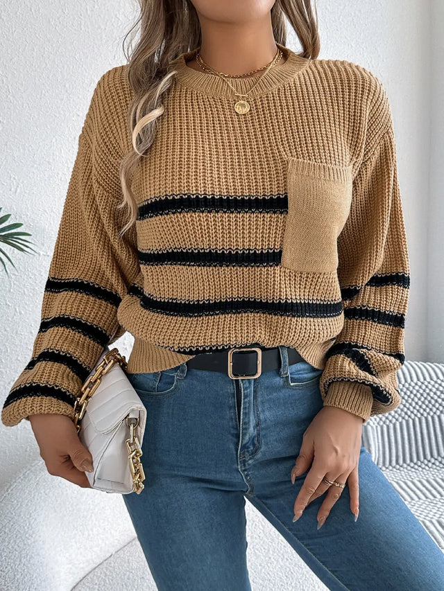 Striped Round Neck Long Sleeve Sweater Trendsi Hanalas