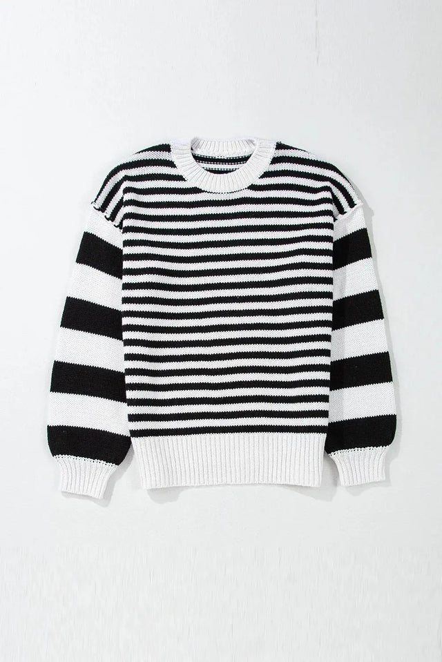 Striped Round Neck Long Sleeve Sweater Trendsi Hanalas