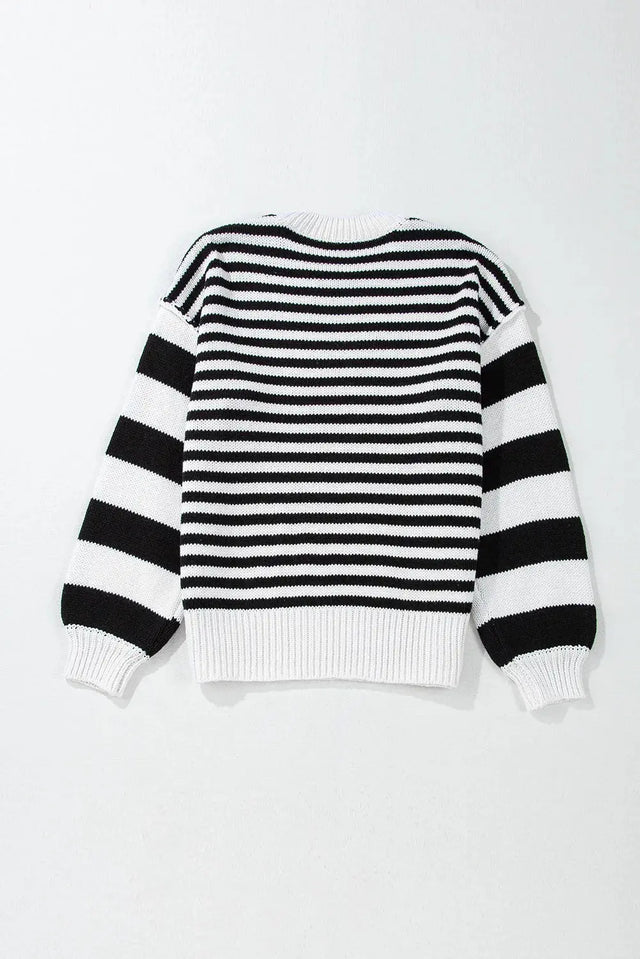 Striped Round Neck Long Sleeve Sweater Trendsi Hanalas