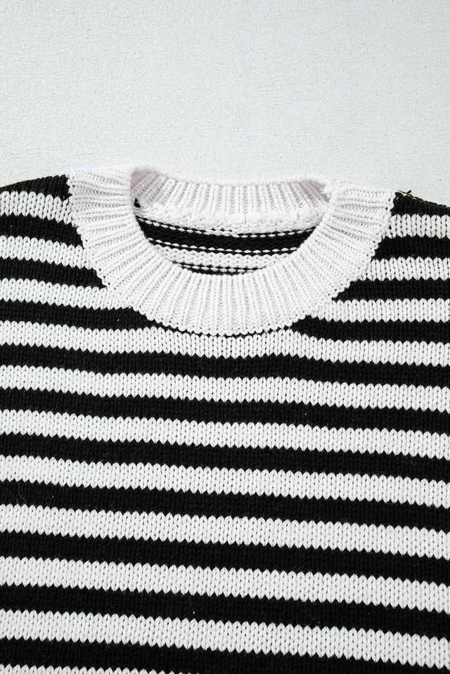 Striped Round Neck Long Sleeve Sweater Trendsi Hanalas