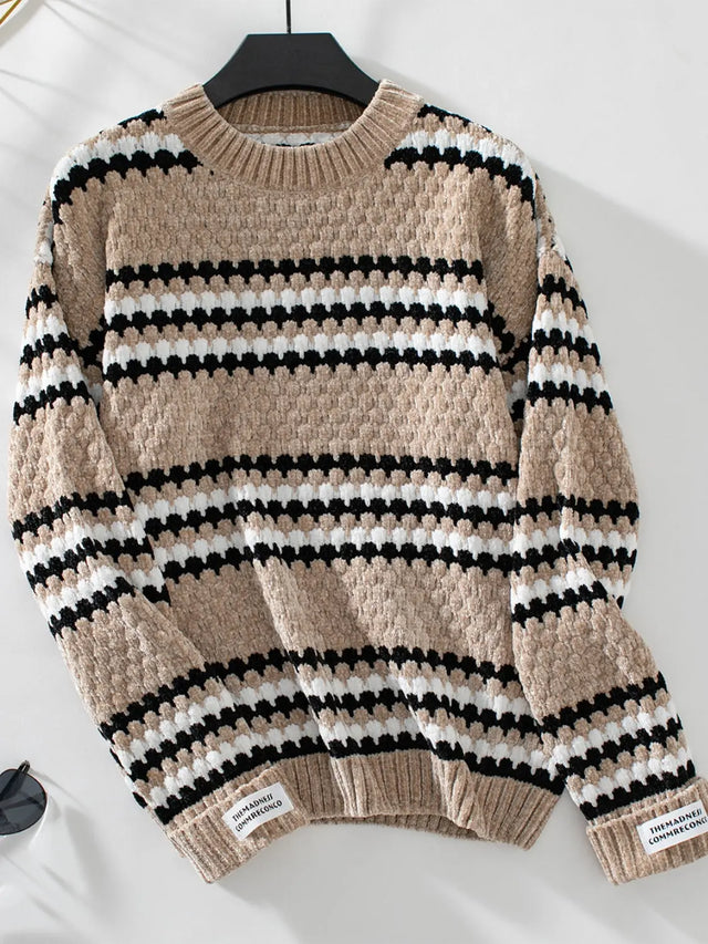 Striped Round Neck Long Sleeve Sweater Trendsi Hanalas