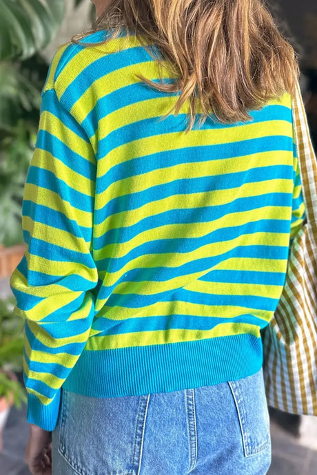 Striped Round Neck Long Sleeve Sweater Trendsi Hanalas