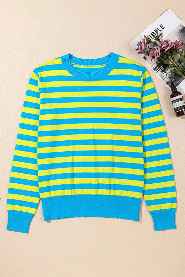 Striped Round Neck Long Sleeve Sweater Trendsi Hanalas