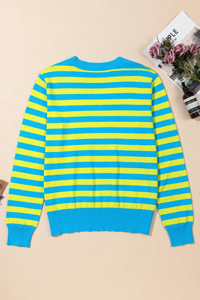 Striped Round Neck Long Sleeve Sweater Trendsi Hanalas