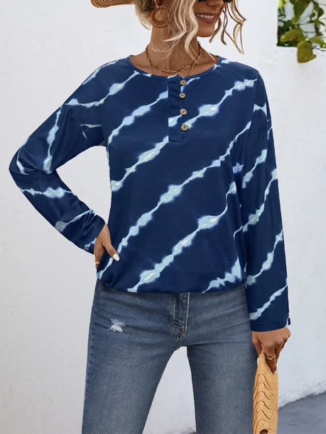 Striped Round Neck Long Sleeve T-Shirt Trendsi Hanalas