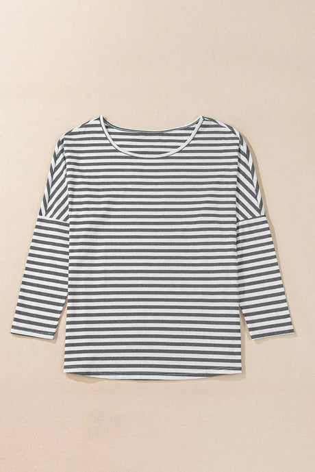 Striped Round Neck Long Sleeve Top Trendsi Hanalas